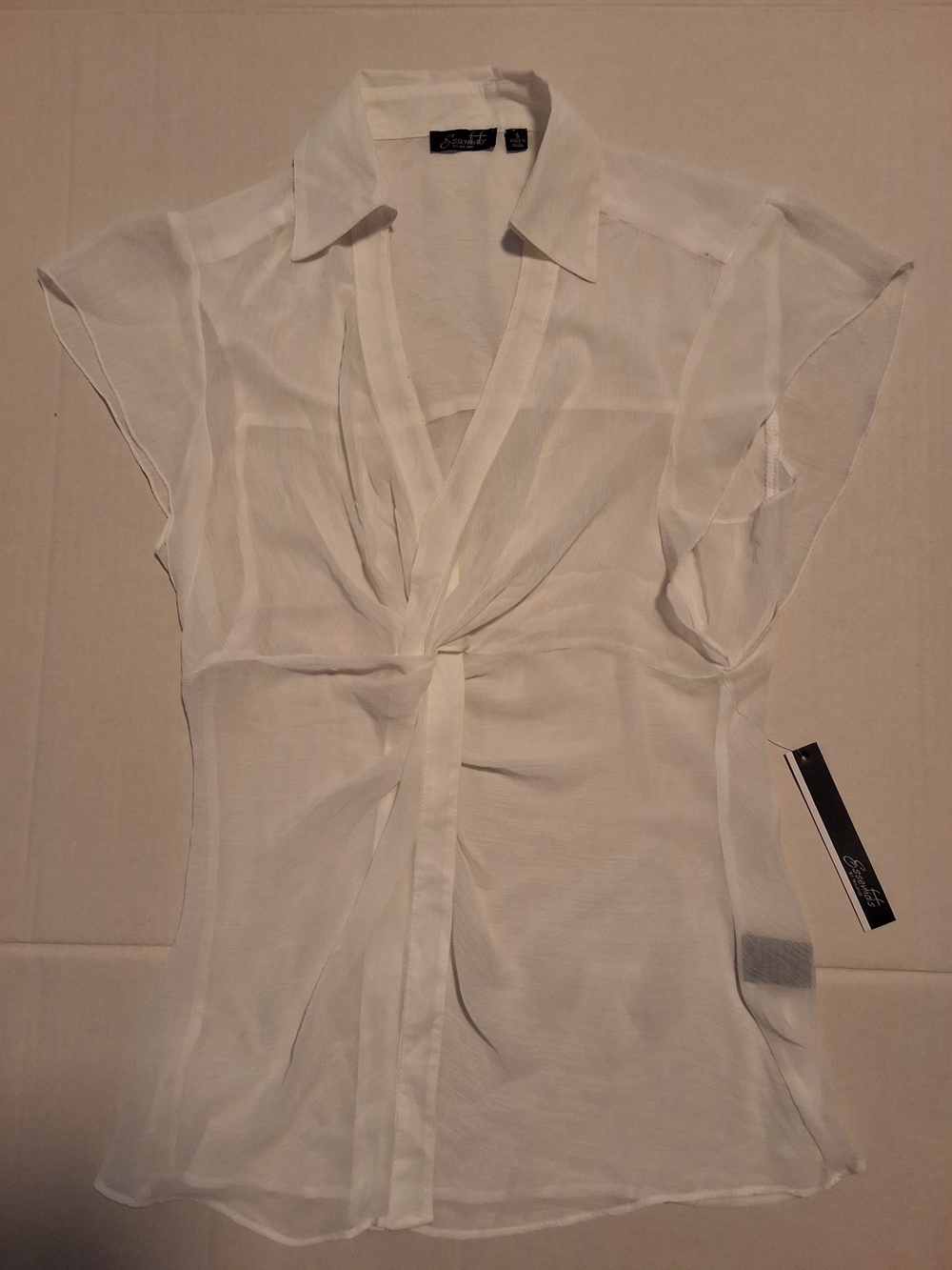 Essentials White Sheer Twist-Front Cap Sleeve Blouse 2 Pcs